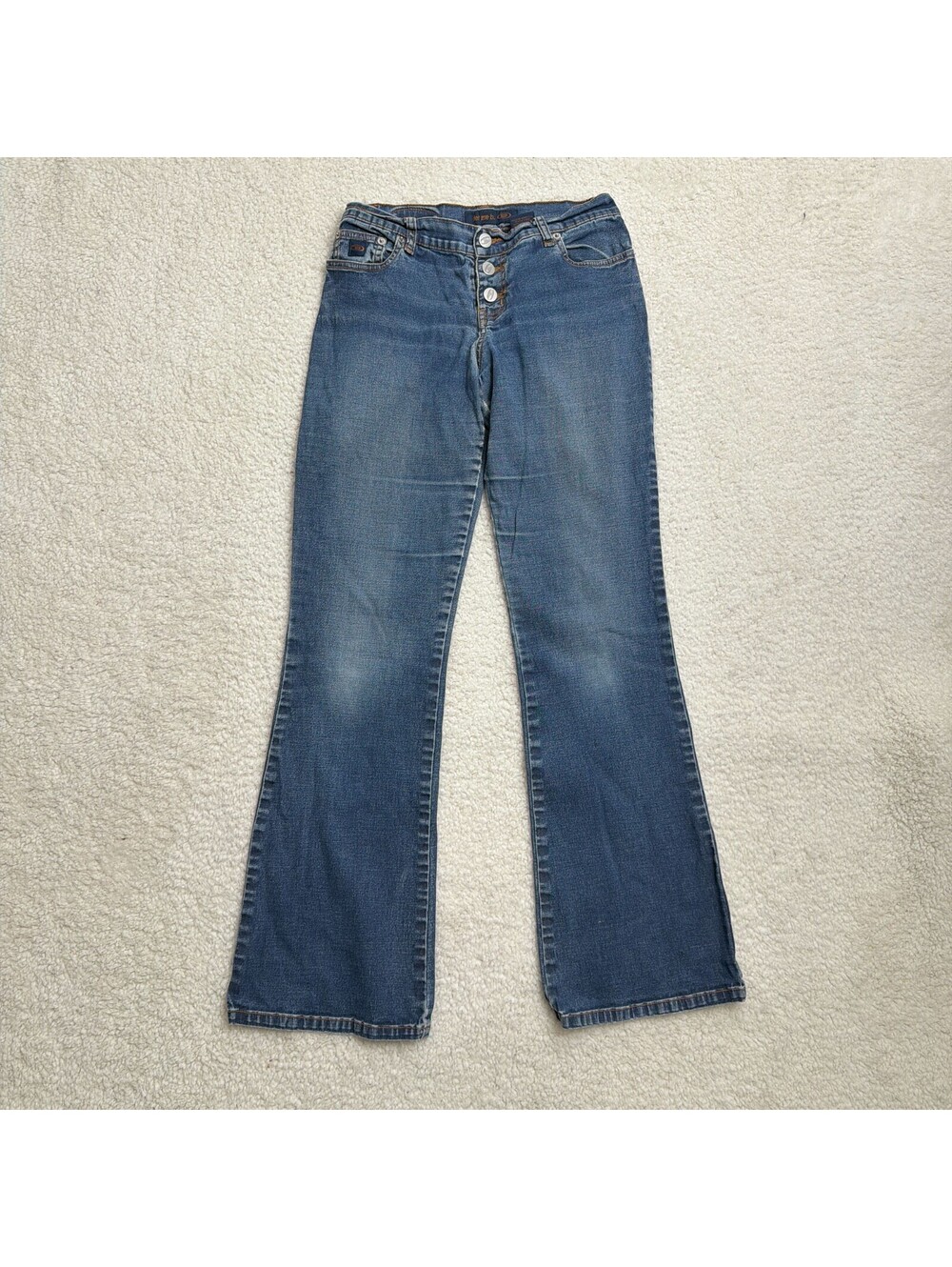 Vintage Bongo Jeans Juniors 7 Y2K Low Rise Bootcut Button Fly 2000s Whiskered